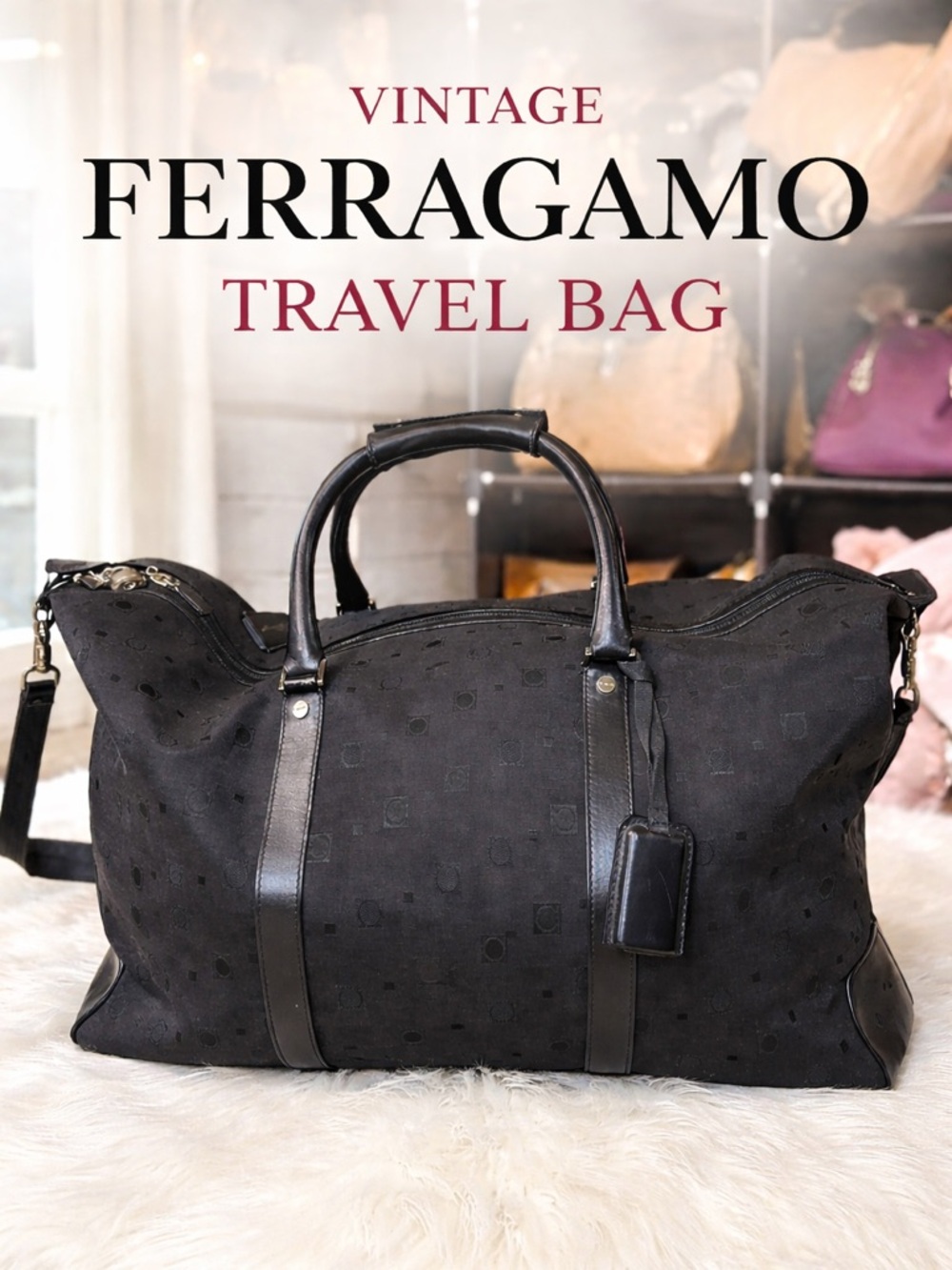 Salvatore Ferragamo Black Canvas & Leather Travel Bag